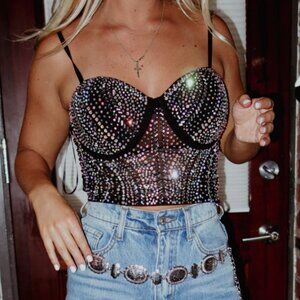 Rhinestone Embellished Crop Top